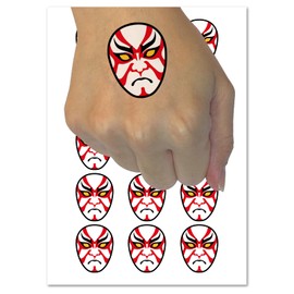 Japanese Kabuki Opera Mask Temporary Tattoo Water Resistant Fake Body Art Set Collection - 54 1" Tattoos (1 Sheet)