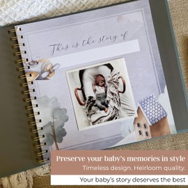 Peachly Baby Boy Memory Book - Baby Book for Boy - Baby First Year Keepsake Journal - Simple Scrapbook for Milestones - Finn (Blue)