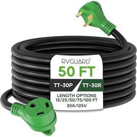 RVGUARD 30 Amp 50 Foot RV Extension Cord, Heavy Duty 10/3 Gauge STW Cord with LED Power Indicator and Cord Organizer, TT-30P/R Standard Plug, Green, ETL Listed