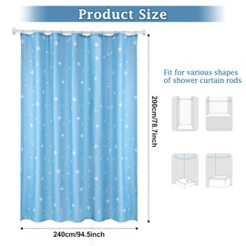 Lkw Ogechi Shower Curtain Blue with Weighted Hem 240x200 cm Star, Polyester Machine Washable Weighted Shower Curtains, Heavy Duty Waterproof Anti-mould Wetroom Long Bathtub Curtain