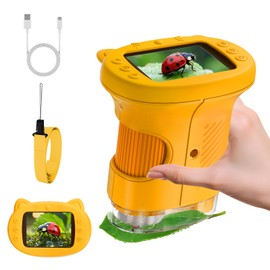 2.4" Screen Pocket Kids Microscope: 1000X Handheld Microscope for Photo and Video - Portable Science Kits STEM Toys – Christmas/Birthday Gifts for Girls & Boys Ages 3-12(Orange)