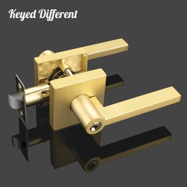 EHOMEWARE 4 Pack Gold Door Handle - Keyed Different, Entry Door Lock with Keys for Living Room or Bedroom, Satin Brass Interior Door Knob with Keys