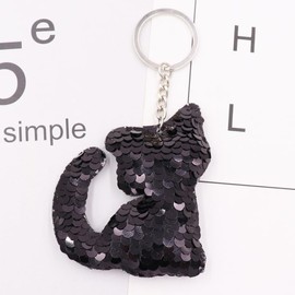 NUOBESTY Sequin Cat Keychain, 24Pcs Colorful Cat Shaped Keyring for Girls - Glitter Key Holder for Bags, Backpacks, Purses