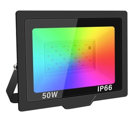 AUXTINGS RGB LED Spotlight 50 W Outdoor Floodlight, 4 Modes, Colourful LED Floodlight with Remote Control, IP66 Outdoor Spotlight, Waterproof LED Floodlight, Garden Party Celebrations Stage Houses
