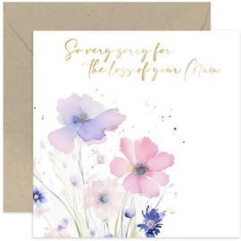 So Very Sorry For The Loss of Your Mum Card - Floral Watercolour Sympathy Condolences Card - Thinking of You, Bereavement, Mourning | Blank Inside