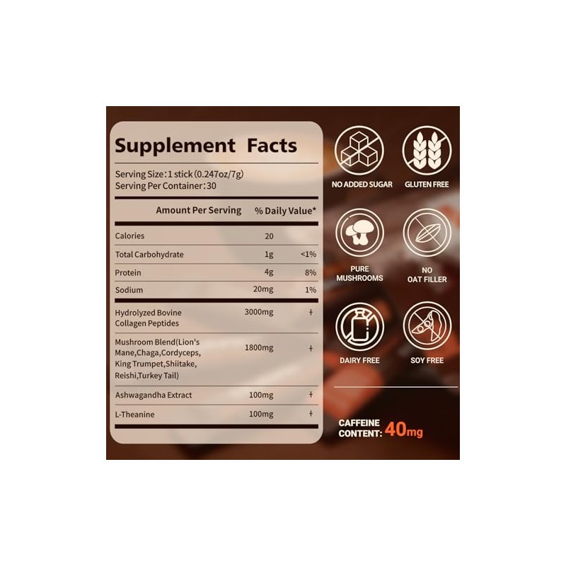 Instant Mushroom Coffee with Collagen, Skylorin Adaptogen Coffee Powder for