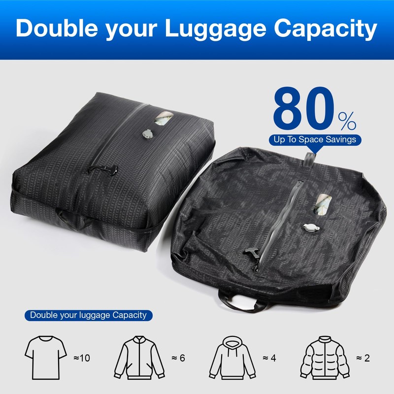 Vacuum Bags for Travel with Wireless Pump, Revolutionary Reusable Compression