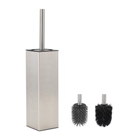 BVL Brushed Toilet Brush, Square Silicon Toilet Brush and Holder, Free Standing Toilet Brush Including 2 Quick Drying Brush Heads