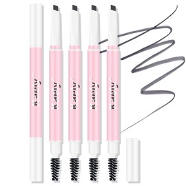 Microblading Eyebrow Pen - Eyebrow Pencil, 2-in-1 Dual-Ended Eye Brow Pencils with 1-Fork-Tip & Precise Brush-Tip Hair Like Eyebrow Penil, Natural Looking Eye Brow for Women, (Pack of 5) Black Brown