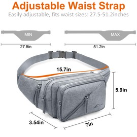 QEWORANE Fanny Pack for Men Women Waist Bag with Water Bottle Holder Waterproof Crossbody Belt Bag with Adjustable Strap for Travel Hiking Running Outdoor Sports (Grey)