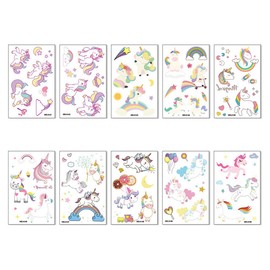 10 Sheets Unicorn Temporary Tattoo Set, Temporary Tattoos, for Birthday Party Bags, Party Decoration, Gift