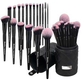 Bueart Design Juego de Brochas de Maquillaje Pro Deluxe, Rosa Fucsia y Negro, 18 Piezas, Con Estuche para Brochas de Maquillaje de Viaje, Base,...    