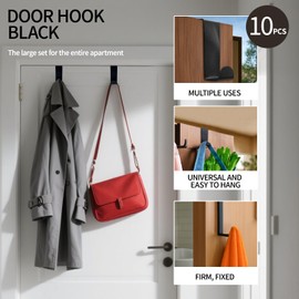 VELLUSTRA Set of 10 Door Coat Racks for Hanging, Door Hooks Made of Stainless Steel, Flexible Clothes Hooks, Door, Robust, Versatile Hooks for Hanging, Space-Saving Door Hook Rail for Entire Home