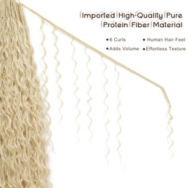 Boho Crochet Braids Close to Human Hair, 6 Curls Pure Protein Fiber Goddess Box Braids Crochet Hair, Pre-looped Curly Bohemian Braiding Hair for Black Women (24 Inch, #613)