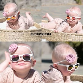 COASION Bendable Flexible Polarized Baby Sunglasses with Strap for Newborn Infant Boys Girls Age 0-24 Months CA9018 (White/Orange Mirror)