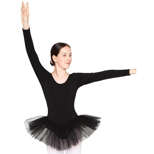 Long-sleeved ballet tutu "Alea", 3-layered tulle, black, 104/110 5-6 years