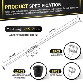 Meonum 4 Pack Brake Bleeder Hose, Motorcycle Brake Bleeder Kit with Nozzle Cap & Clamp, One Way Check Valve Tube Bleeding Tools for Hydraulic System Bleeding, Car Clutch Fluid Replacement Hose
