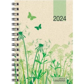 Pocket Calendar, Grass Paper 2024, Office Calendar, 10 x 14 cm, 1 Week on 2 Pages, Robust Cardboard Cover, Weekly Calendar, Notebook, 639-0640
