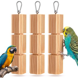 CroBlissful 3 Pcs Parrot Chew Toys Large Hanging Bird Toys for Parrot 9 Inch Natural Wooden Bird Foraging Toy Beak Grinding Blocks for Parakeet, Cockatiel, Conure, Lovebird, Macaws, African Grey