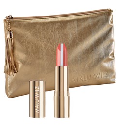 Malu Wilz Skin Care Set Triple Care Lipstick Nr. 30 und Kosmetiktasche Gold I Lippenstift zur Lippenpflege und praktische Make up Tasche in einem Set