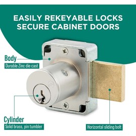 Olympus Lock 100DR Deadbolt Lock | 7/8” Chrome Key US26D | NATL KA101 Easily Rekeyable Cabinet Door Lock, Keyed Alike | Grade 1 Door Locks with Keys | Deadbolt Cabinet Locks | Cabinet Lock for Doors
