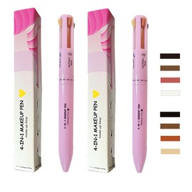RoseFlower 4-in-1 Makeup Pen - 2Pcs, Eyebrow Pencil & Eyeliner & Lip Liner & Highlighter, Waterproof Multi Use Makeup Pen, 4 Color Portable Makeup Beauty Pen For Daily Makeup & Party & Festival(#2)