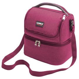 YUMINGUHC Lunch Bag for Men Women Dual Compartment Lunch Box Soft Small Cooler Bag Insulated Leakproof Thermal Tote for Adults Work Travel (Taro-purple)