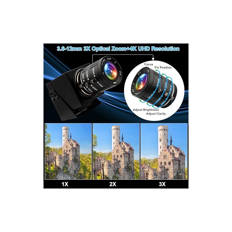 ELP Cámara USB HDMI 4K con zoom manual, cámara web