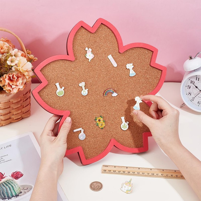 BENECREAT Cherry Blossom Pin Cork Board, 30x30cm Wall Mounted Corkboard