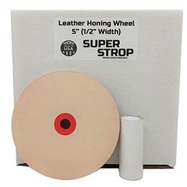 5 in Leather Honing Stropping Wheel fits 1/2", 5/8" and 3/4" Arbors Includes Premium White Buffing Compound Made in USA (1/2 in. Width)