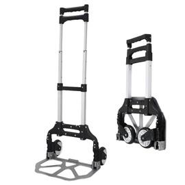 Japard Folding Hand Truck Carrying Cart, Personal Dolly, 166lbs Heavy Duty Aluminum Alloy with Wheels Retractable, Telescoping Handle Travel Moving Black