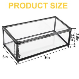 LOSYHU Glass Keepsake Box Black Glass Jewelry Boxes with Hinged Lid, Rectangle Vintage Lidded Glasses Box for Display Vanity Decor Storage Rings Trinket Bracelet, 9 x 6 x 2.5 inch
