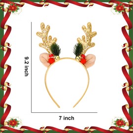 TOPDAOYUN Gold Christmas Deer Antlers Headband, Cute Reindeer Antlers Hair Accessories for Women Girls, Christmas Cosplay Costume Party
