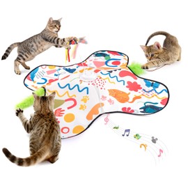 Pitycbo Interactive Cat Toys, Automatic Hide and Seek Cat Toys for Indoor Cats with 4 Lifelike Sounds, Touch Activated, Motorized Wand Feather, and Moving Butterfly for Bored Adult Kitten Cats