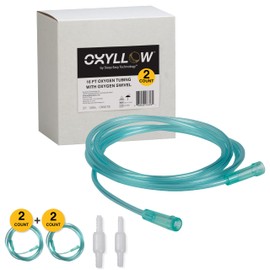Oxyllow Premium 16 FT Oxygen Tubing and Oxygen Swivel - 2-Count - 6-Channel Kink-Resistant Air Flow - High-Visibility Green Tint - Universal End Connectors - Durable, Medical Grade Oxygen Therapy