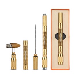 CLZOONG Cigar Punch 4-in-1,Cigar Punch Tool Set Portable with Double Size (8mm&11mm) Cigar Draw Enhancer Tool and Twin Nubber Stainless Blade with Gift Box(Gold)