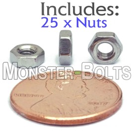 MonsterBolts M3-0.5 / 3mm - Qty 25 - Metric Hex Nuts DIN 934 A2 Stainless Steel Coarse Thread