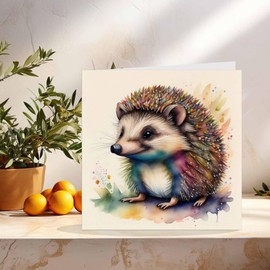 Hedgehog Greeting Card - Watercolour Hedgehog Card 145mm x 145mm Square