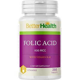 Woohoo Natural Folic Acid 800mcg + B-12 25mcg Vegetarian 250 Tablets 800 Mcg
