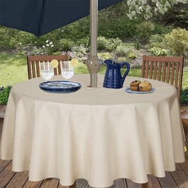 youngseahome Outdoor Tablecloth Wrinkle-Free Stain Resistant Waterproof Polyester Fabric Table Cover with Zipper Umbrella Hole for Picnic/Party/Dinner/Patio Garden(70inch Round,Zippered,Nature)