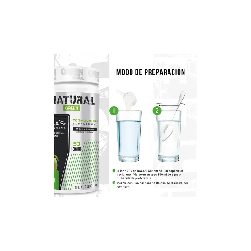 Aminoácidos Bcaas + Glutamina Natural Green 1kg Sabores