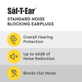 Saf-T-Ear Standard Noise Blocking Earplugs - Provides Up to 27 dB of Protection - Washable, Reusable Silicone