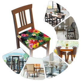 Mouxue Seat Covers for Dining Room Chairsset of Set of 4, Hawaiian Floral Flower Stretch Chair Seat Covers Cushion Slipcovers for Kitchen Office