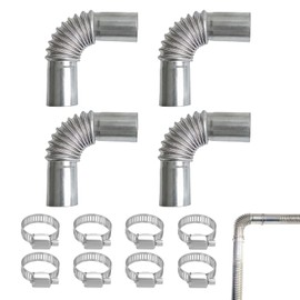 Stainless Steel Exhaust Pipe Angle Connector Set 25 mm, 4 Pieces Auxiliary Heater Accessories with 90 Degree Bend, Exhaust Pipe Angle for Car Heating, Includes 8 Stainless Steel Hose Clamps for Secure