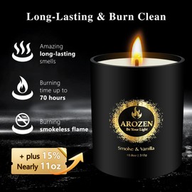 Smoke & Vanilla Candle, Christmas Scented Candles Gifts for Men, Holiday Masculine Candles Gifts, Soy Fall Candles for Home Scented, Black Candles, Long Lasting Candles with 70H Burn Time 10.8oz