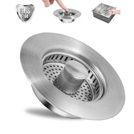 UMIEE Upgraded 3 in 1 Kitchen Sink Drain Strainer, Stainless Steel Pop Up Sink Stopper, Food Catcher Basket Anti-Clogging Odor Isolation Sink Plug for US Standard 3-1/2 Inch Drain, Silver 1 Pack