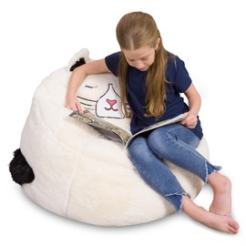 Posh Creations Cute Soft and Comfy Bean Bag Chair for Kids, Large, Animal - Ivory Cat