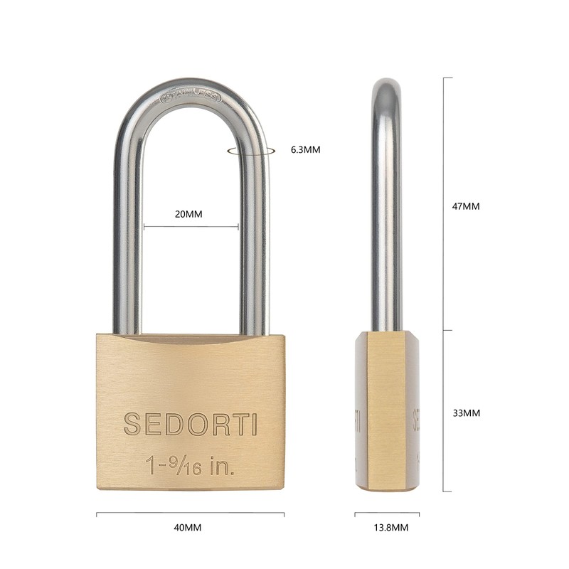 SEDORTI Weatherproof Padlock with Stainless Steel 304 Long Shackle and