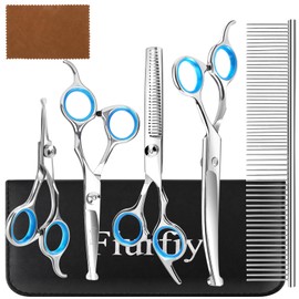 Fiurfiy 6-in-1 Dog Grooming Scissors - Professional Stainless Steel Hair Cutting Kit with Safety Rounded Tips, Ergonomic Soft-Grip Handles for Small & Large Dogs, Cats