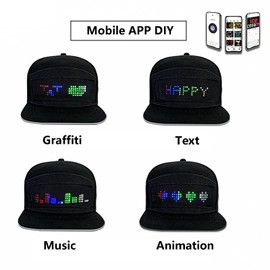 Lvpradior LED Hats,Programmable Mobile APP Control Colorful LED Cap,Editable Text,animation,music,graffiti,DIY design for Birthday Party,Concert,Carnival,Bars,Clubs (UK, Numeric, 1, 4, Blue)